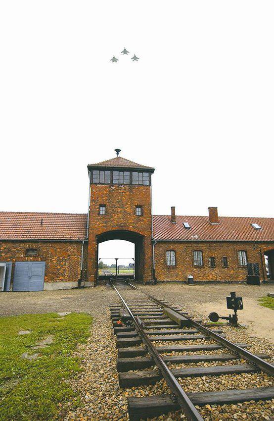 Israeli Air Force jets flying over Auschwitz-Birkenau